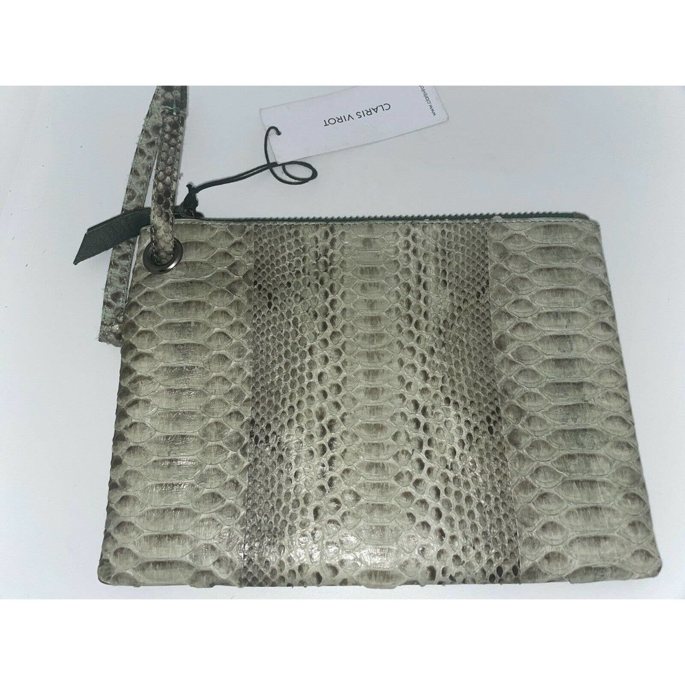 CLARIS VIROT Paulette Python Clutch cosmetic bag NEW w/Tags-color: Light khaki
